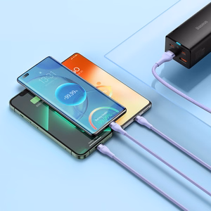 Кабель Baseus Flash Series II 3 в 1 - USB на Type C, Lightning, Micro USB - 100W 6A 1,2 метра (CASS030005) фиолетовый
