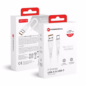 FORCELL F-ENERGY C342 kabelis USB A uz Type C QC4.0 3A 66W Silikona 1 m balts