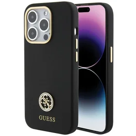 Guess silikona Logo Strass 4G viedtālruņa apvalks iPhone 15 Pro Max - melns