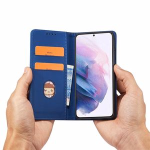 Magnētiskais karšu apvalks Samsung Galaxy S22 + (S22 Plus) maciņš karšu turētājs zils