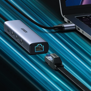 Ugreen CM475 daudzfunkcionāls sadalītājs USB 3.0 - 3x USB / Ethernet RJ-45 / USB Type-C PD - pelēks