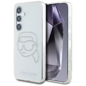 Karl Lagerfeld viedtālruņa apvalks ar rhinestones Karl Head logotipu Samsung Galaxy S25 caurspīdīgs