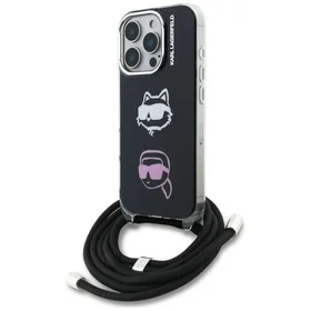Karl Lagerfeld IML Crossbody Karl&Choupette Head Maciņš for iPhone 16 Pro Max - melns