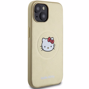 Hello Kitty ādas Kitty Head magnētiskais viedtālruņa apvalks iPhone 15 - zelta