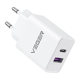 VEGER ceļojumu lādētājs USB A + USB C PD QC3.0 3.25A 65W TCE650 balts