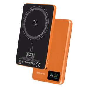 Blavec BJ-03 ārējais akumulators 5000mAh īpaši plāns 7,8 mm Type-C 22,5W magnētisks MagSafe 3-in-1 oranžs alumīnijs