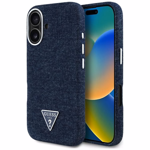 Guess Džinsa trijstūra logotips MagSafe viedtālruņa apvalks iPhone 16 - zils