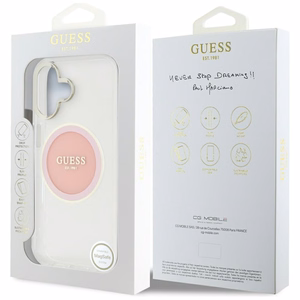 Guess IML Metal Colored Circle Classic Logo Magnētiskais viedtālruņa apvalks iPhone 16 - rozā