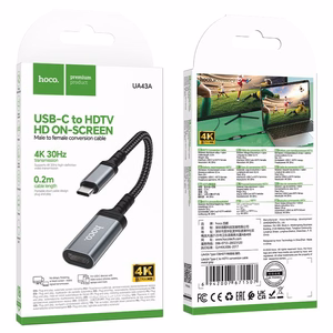 Konversijas kabelis no USB C uz HDMI sieviešu Hoco 4K 30Hz 0,2 m UA43A tērauda pelēks
