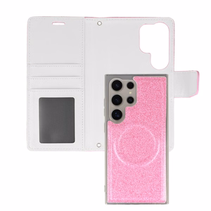 Glitter Magsafe grāmatas stila apvalks Samsung Galaxy S23 Plus rozā