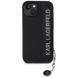 Karl Lagerfeld Saffiano Rhinestones & Charm viedtālruņa apvalks iPhone 15 / 14 / 13 - melns