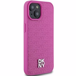 DKNY Ādas raksts metāla logotips Magnētiskais viedtālruņa apvalks iPhone 15 / 14 / 13 - rozā