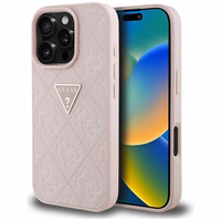 Guess Hot Stamp 4G Pattern Triangle Metal Logo iPhone 16 Pro viedtālruņa apvalks - rozā