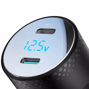 Automašīnas lādētājs Joyroom „JR-CCD02" melns 70W (2xUSB-C) ar LED ekrānu