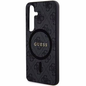 Guess 4G Collection Ādas Metāla Logotips Magnētiskais viedtālruņa apvalks Samsung Galaxy S24+ - melna