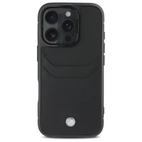 BMW ādas apvalks ar karšu nodalījumu iPhone 16 Pro Max - melns