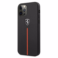Ferrari FEOMSHCP12LBK iPhone 12 Pro Max melns/melns cietais apvalks Off Track Leather Nylon Stripe