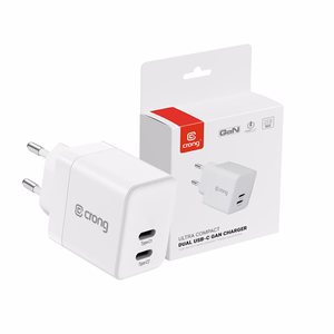 Crong Ultra Compact GaN sienas lādētājs, 2 × USB-C, 35 W, PD 3.0, PPS, balts