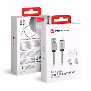FORCELL F-ENERGY Metal C236 kabelis USB A uz Lightning 2,4A 12W 1 m sudraba