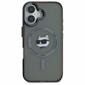Karl Lagerfeld IML Metal Choupette Head Magnētiskais iPhone 16 Plus viedtālruņa apvalks - melns