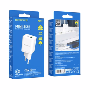 Borofone Sienas lādētājs BN7 - USB + Type C - QC 3.0 PD 20W balts