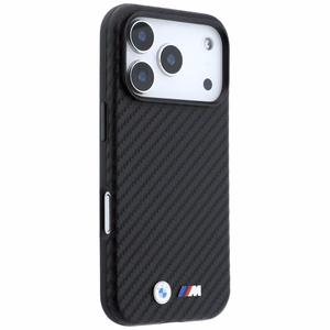 BMW aizsargvāciņš ierīcei iPhone 18 Pro Max / 17 Pro Max: (Carbon Metal Logo), saderīgs ar MagSafe, krāsa – melna