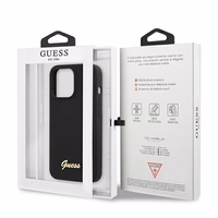 Guess GUHMP13XLSLMGBK viedtālruņa apvalks iPhone 13 Pro Max 6.7" melns cietais silikona ar zelta logotipu MagSafe