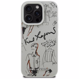 Karl Lagerfeld Grained Pattern & Logo MagSafe Case for iPhone 16 Pro - Gray