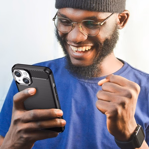 Carbon viedtālruņa apvalks iPhone 14 Plus elastīgs gēla aizmugures vāks melns