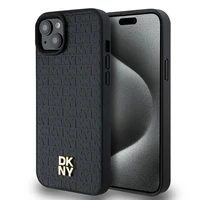 DKNY Ādas monogrammas raksta metāla logotips Magnētiskais viedtālruņa apvalks iPhone 15 Plus / 14 Plus - melna