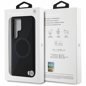 BMW ādas daļēji teksturēts MagSafe viedtālruņa apvalks Samsung Galaxy S25 Ultra – melns