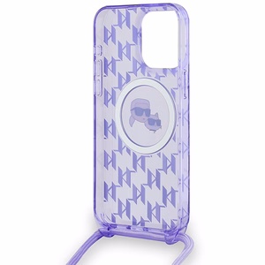 Karl Lagerfeld IML Crossbody Monogram Karl & Choupette Head Magnētiskais viedtālruņa apvalks iPhone 15 Pro - violets
