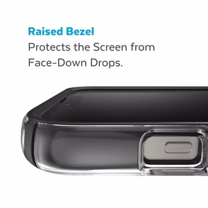 Speck Presidio Perfect-Clear with Impact Geometry vāciņš ierīcei iPhone 15 Plus / 14 Plus, ar Microban pretmikrobu aizsardzību, “Clear / Black” krāsu kombinācija