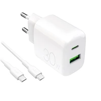 Puro PROLITE 30W USB-A / USB-C sienas lādētājs + USB-C - USB-C kabelis 1.2m - balts
