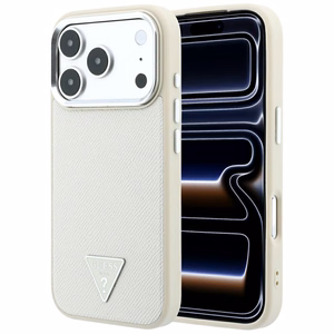 Guess Grained Triangle Logo MagSafe vāciņš iPhone 18 Pro / 17 Pro – bēšs