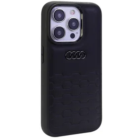 Audi GT Sintētiskā ādas viedtālruņa apvalks iPhone 15 Pro - melns