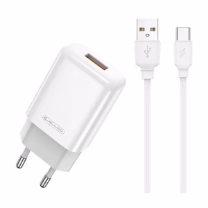 Charger Jellico EU01 2.4A USB-A + USB-A to USB-C cable 1.0m white