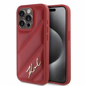 Karl Lagerfeld diagonāli stepēts Script viedtālruņa apvalks iPhone 15 Pro - sarkans