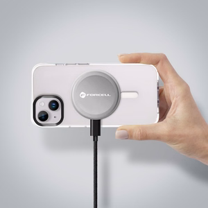 FORCELL F-ENERGY Smart Charge Qi2 15W bezvadu lādētājs ar 150cm noņemamu kabeli saderīgs ar MagSafe sudraba