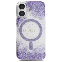 Guess HC Resin Bottom Glitter Magnētiskais viedtālruņa apvalks iPhone 16 - violeta
