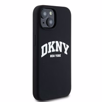 DKNY apvalks no šķidrā silikona MagSafe viedtālrunim iPhone 15 / 14 / 13 ar balto logotipu - melns (m)