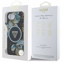 Guess IML Metal Glitter Flowers Triangle magnētiskais viedtālruņa apvalks iPhone 16e - melns