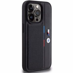 BMW perforēts trīskrāsu līnijas viedtālruņa apvalks iPhone 15 Pro - melns