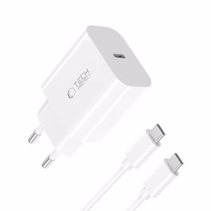 Tech-Protect NC20W PD20W USB-C sienas lādētājs ar USB-C kabeli - balts