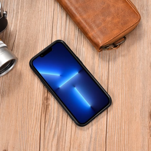 iCarer ādas Oil Wax viedtālruņa apvalks iPhone 14 Pro Max, ādas apvalks zils (WMI14220720-BU)