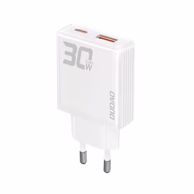 GaN Dudao A30EU 30W USB-A / USB-C sienas lādētājs - balts