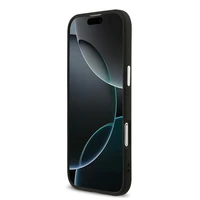 GUESS viedtālruņa apvalks IPHONE 17 GUHCP17SP4G4SMCK (4G PU ādas apvalks ar lielu 4G un klasisko logotipu un sudraba metāla kameras rāmi) melns