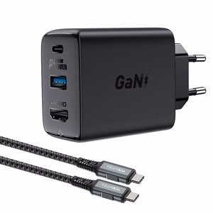 Acefast 2in1 lādētājs GaN 65W USB Type C / USB, HDMI adapteris 4K 60Hz (komplekts ar kabeli) melns (A17 melns)