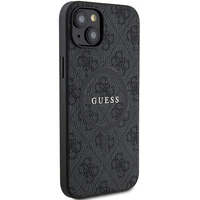 Guess 4G kolekcija ādas metāla logotips Magnētiskais apvalks iPhone 14/15/13 - melns