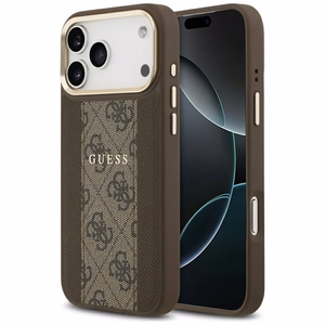 Guess 4G Stripe Magnētiskais viedtālruņa apvalks iPhone 17 Pro Max - brūna